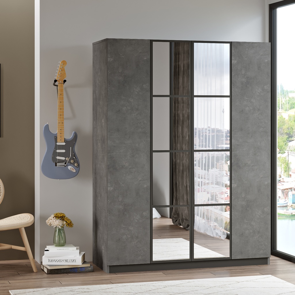 [ARM-HM2-RG] ARMOIRE 6P/3T/MIROIR/ BLANC 1630X2005X465