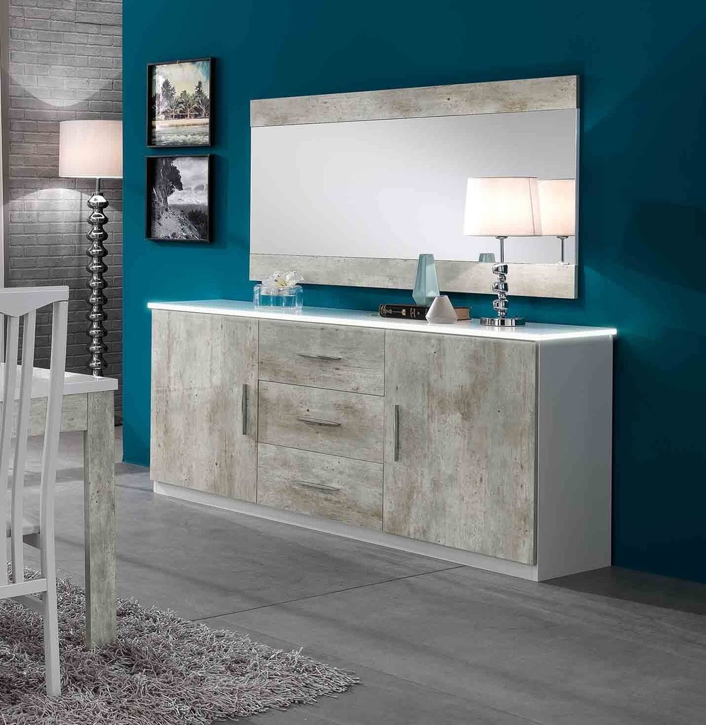 [BAHUT-ATLANTAENFILADE] ENFILADE ATLANTA GRISE  180*85*49/MIROIR 150*60*2 REF 1385 AVEC LED