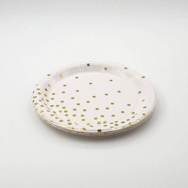 [ass23-pois] 10 assiettes assortis avec pois( blanc/or  blanc /arg  blanc/gold  jaune/or  rouge/or)  23cm